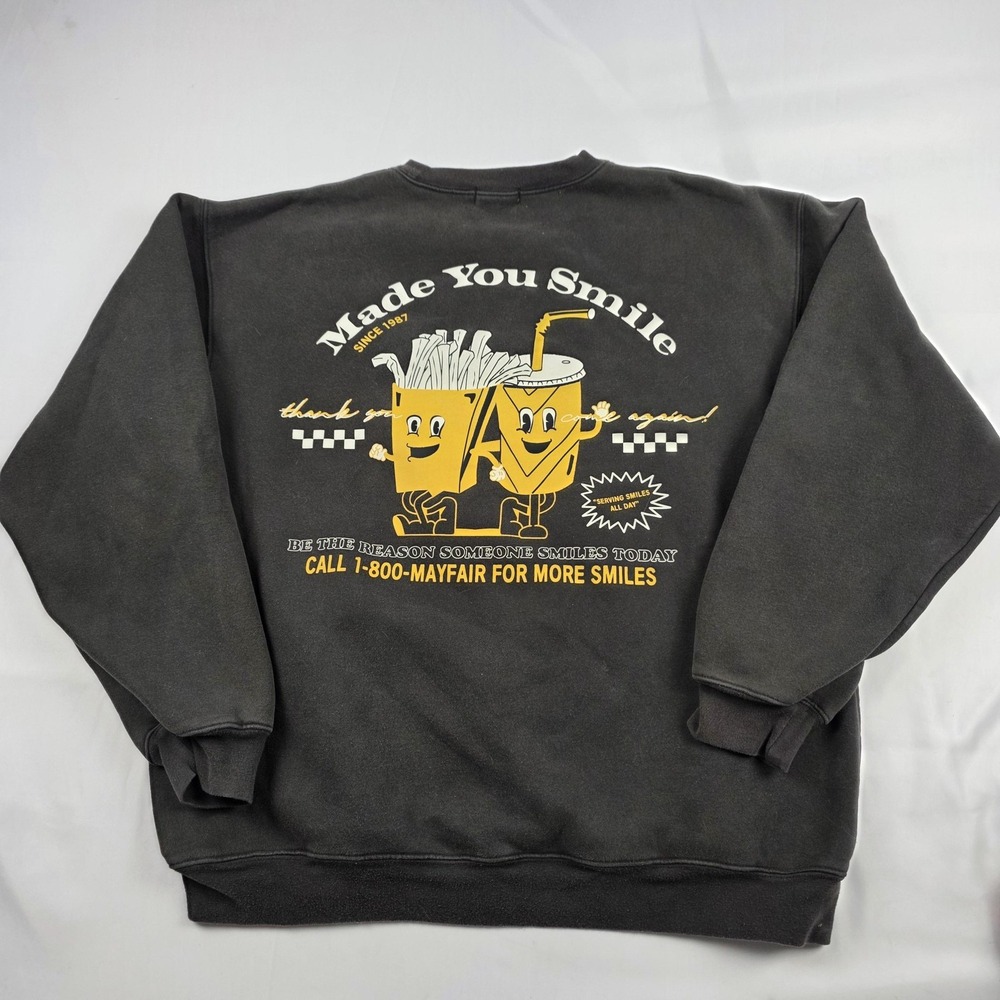 Mayfair Sweatshirt Mens Medium Gray Made You Smile Fries Graphic Fleece Pullover